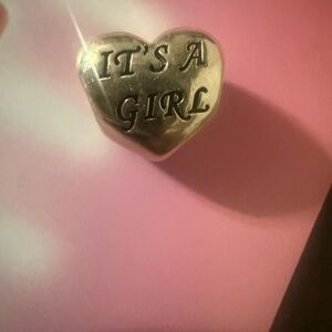 Pandora authentic Heart 'It's A Girl' Charm with pink stone